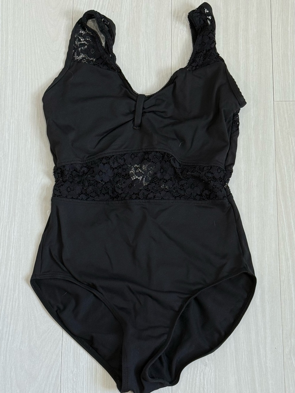 Black Lace-Trim Dance Leotard for Kids